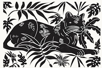 illustrate botanical and animal linocut vector illustration