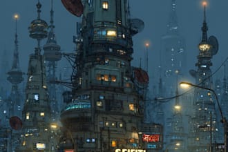 design an illustration of futuristic cyberpunk city