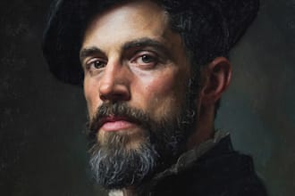 digitally oil paint, vintage portrait, landscape, illustrate
