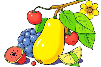draw a color illustration of any fruits, plants