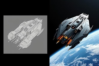 draw spaceship concept art or design a starship