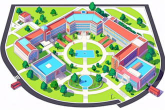 create a beautiful campus map illustration