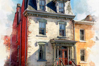 house and building photo into watercolor art