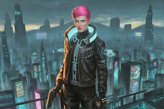 illustrate you as a cyberpunk style character