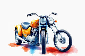 draw realistic watercolor portrait style car, bike vehicle