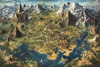 make fantasy map illustration for dnd, novels and games