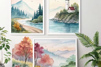 make digital watercolor illustrations and wall art for you