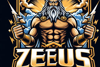 design high quality zeus mascot logo with t shirt design
