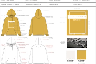provide complete tech pack design for streetwear, size charts and fashion brands