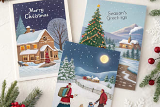 do watercolor christmas illustrations and cards for you