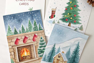 make watercolor christmas illustrations and cards for you