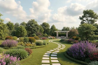 design gardens and landscapes, and realistic