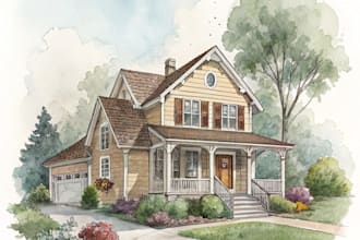 house image in digital watercolor home portrait illustration