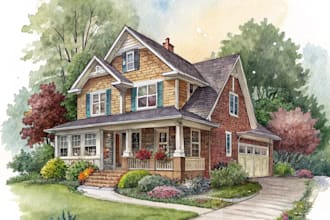 create digital watercolor home portrait illustration for you