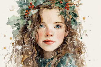 make a watercolor christmas portrait or illustration