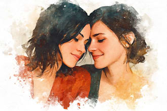 draw a watercolor couple portrait