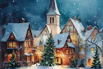 draw christmas card, invitation with watercolor