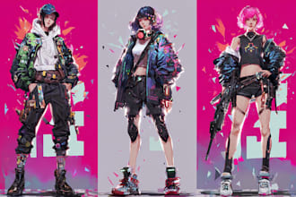 design cyberpunk and fantasy character splash art