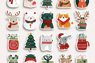 design christmas stickers cute digital printable holiday sticker for etsy store