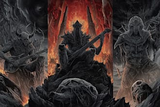 draw detailed dark art, heavy metal, skull illustration