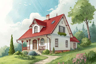 illustrate house image digital watercolor home portrait