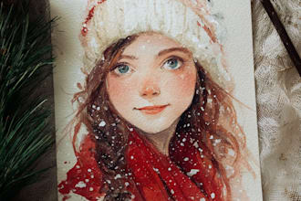 make a watercolor christmas portrait or illustration