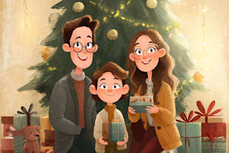 draw christmas couple family or pet portrait