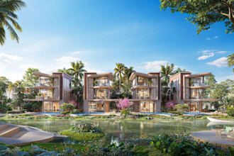 remodel waterfront property,paradise design,luxury resort render,3d villa garden