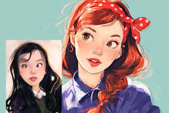 draw a portrait in semi realism, disney or cartoon style