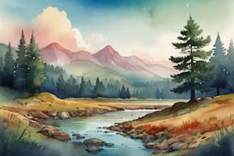 draw a watercolor landscape illustration