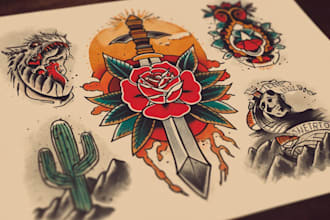 create amazing traditional or old school tattoo style design