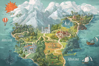 draw custom travel illustrated vector map design