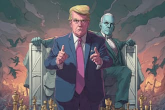 create professional political cartoon art with bold satire