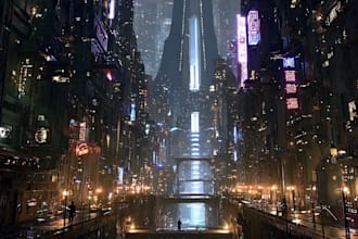 do cyberpunk scifi futuristic city