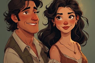 draw cartoon disney couple portrait