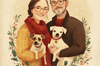 draw christmas couple family or pet portrait
