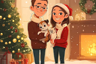 draw christmas couple family or pet portrait