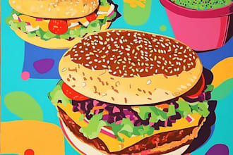 create delicious food pop art illustrations in a bold modern