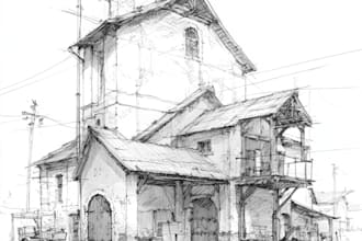 draw building sketch, building line art or any other object