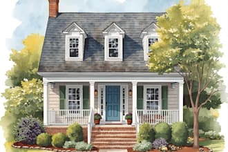 draw house illustration watercolor style