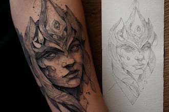 draw a custom tattoo design as a tattoo artist