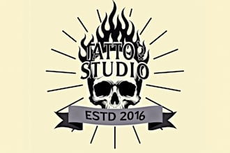 design outstanding skull fantasy tattoo studio logo