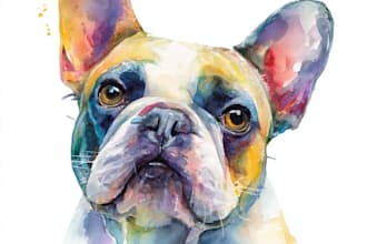 custom watercolor pet portrait, colorful canine wall decor