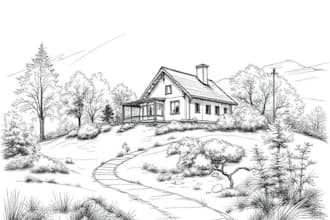 sketch landscape, house or building