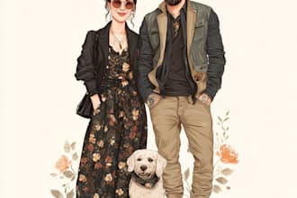 draw family portrait and pet illustration
