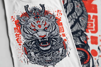 create animal linocut tshirt design for brands