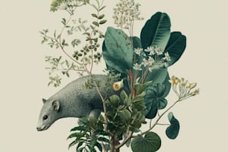 illustrate botanical and animal linocut illustration