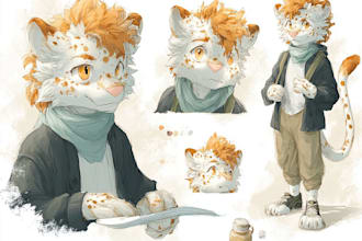 make a digital watercolor character art or furry art