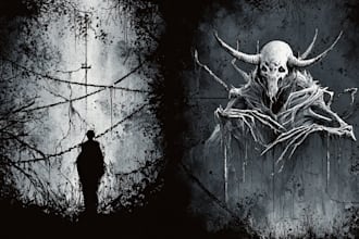 do an dark, brutal, horror, metal art illustration