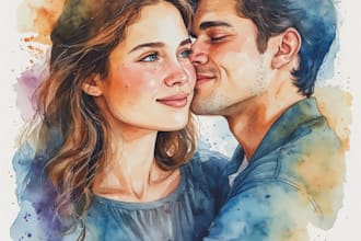 paint a beautiful watercolor couple portrait
